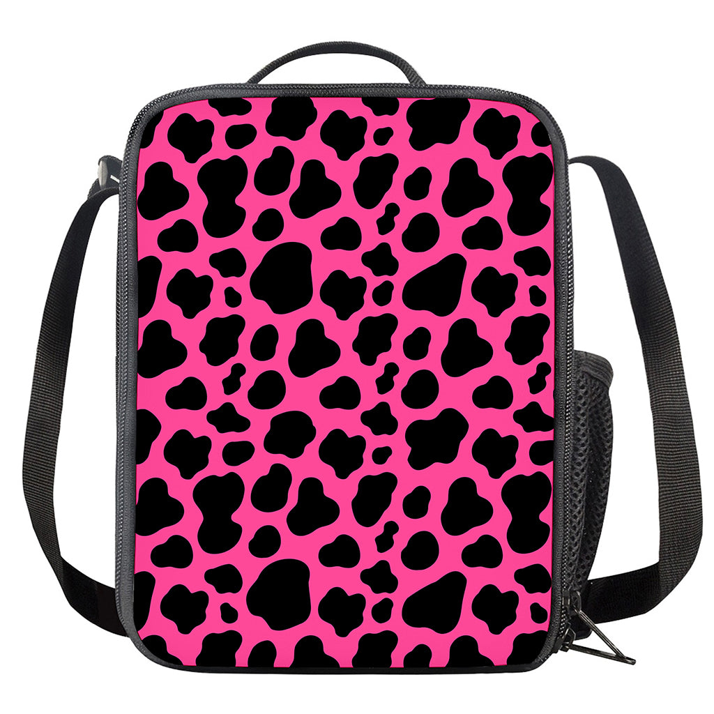 Black And Hot Pink Cow Print Crossbody Lunch Bag