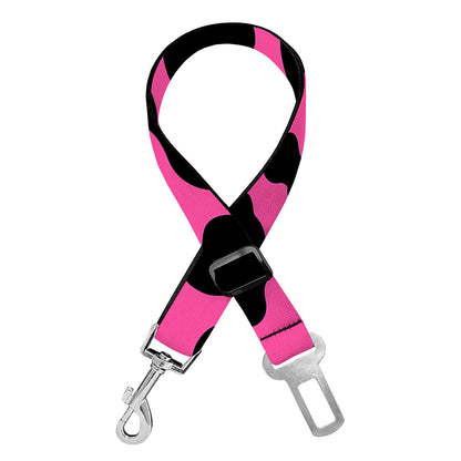 Black And Hot Pink Cow Print Dog Seat Belt