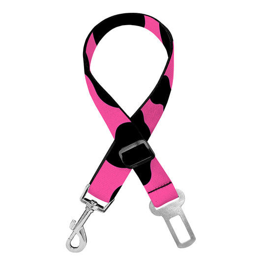 Black And Hot Pink Cow Print Dog Seat Belt