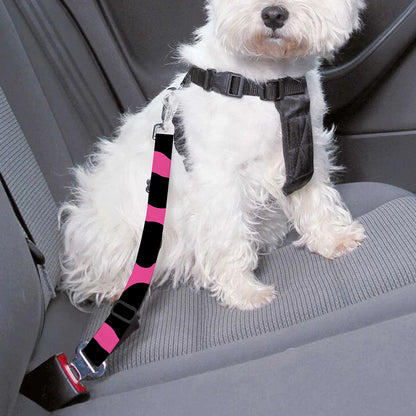 Black And Hot Pink Cow Print Dog Seat Belt
