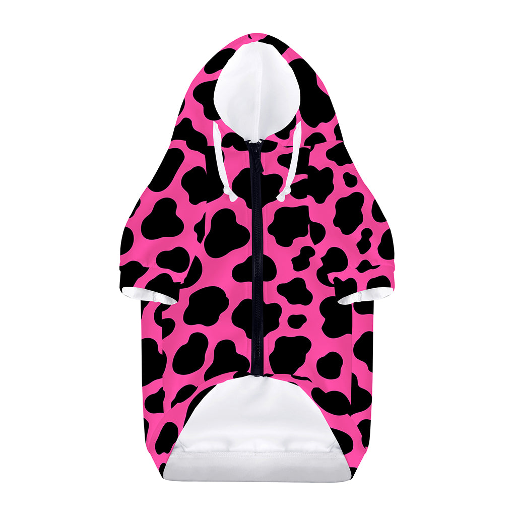 Black And Hot Pink Cow Print Dog Zip Up Hoodie