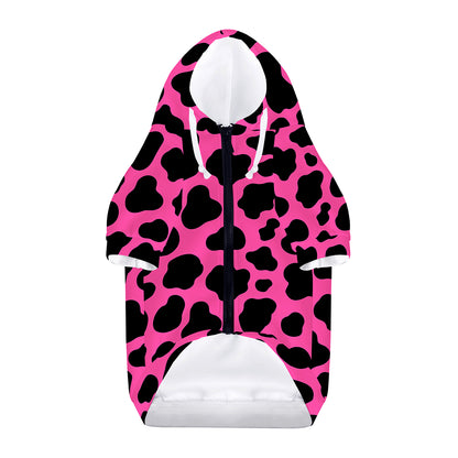 Black And Hot Pink Cow Print Dog Zip Up Hoodie