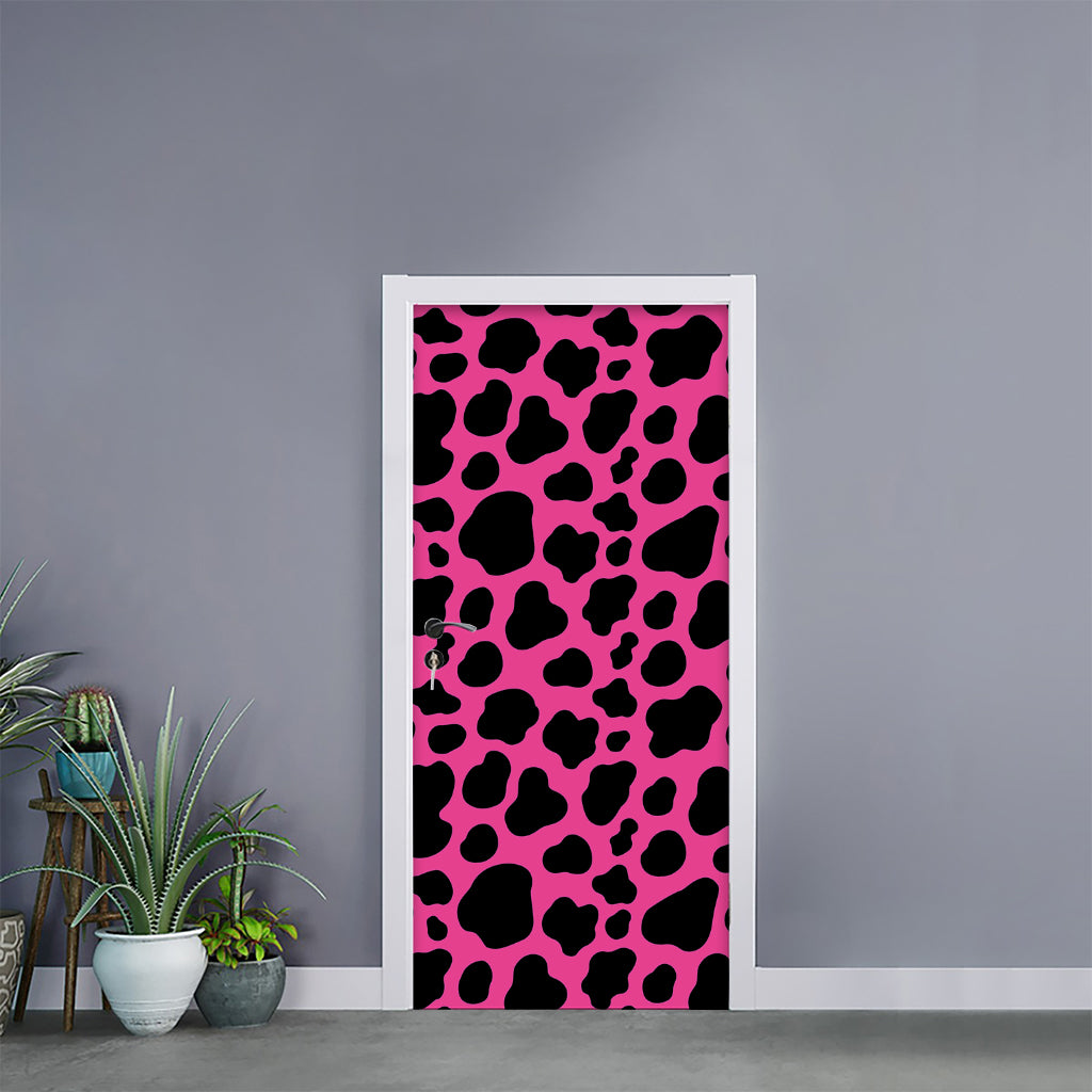 Black And Hot Pink Cow Print Door Sticker