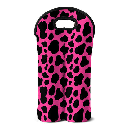 Black And Hot Pink Cow Print Double Neoprene Wine Tote