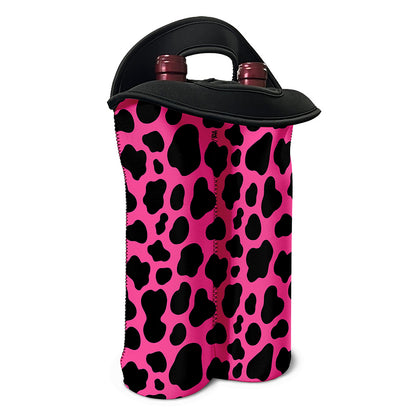 Black And Hot Pink Cow Print Double Neoprene Wine Tote