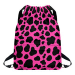 Black And Hot Pink Cow Print Drawstring Backpack