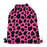 Black And Hot Pink Cow Print Drawstring Bag