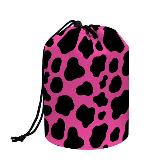 Black And Hot Pink Cow Print Drawstring Makeup Bag