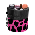 Black And Hot Pink Cow Print Drawstring Makeup Bag