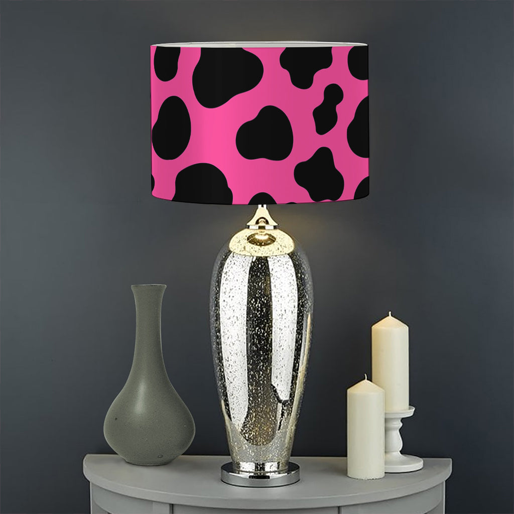 Black And Hot Pink Cow Print Drum Lamp Shade