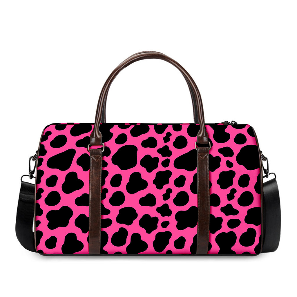 Black And Hot Pink Cow Print Duffle Bag