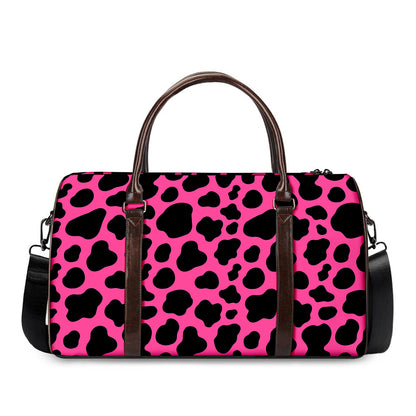 Black And Hot Pink Cow Print Duffle Bag