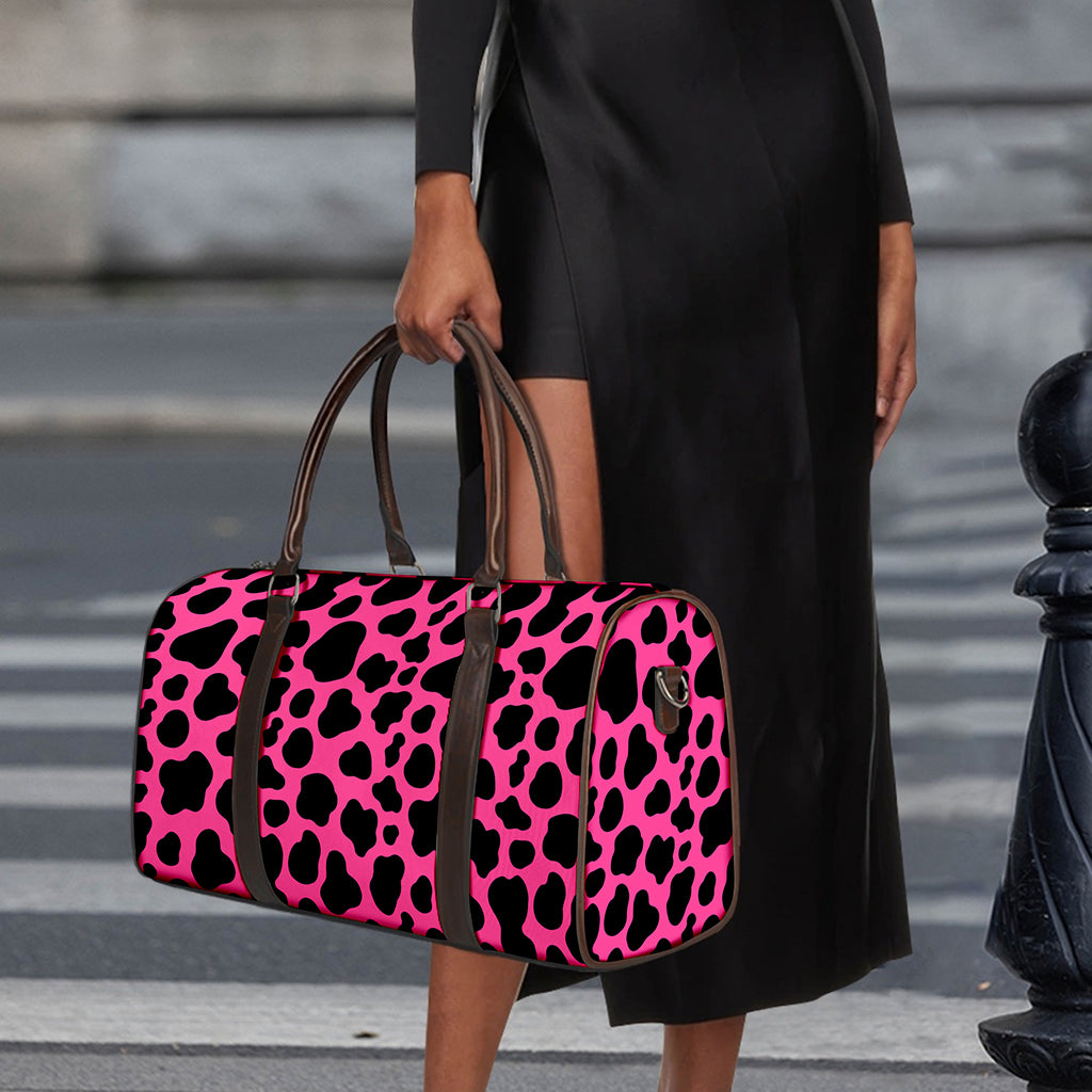 Black And Hot Pink Cow Print Duffle Bag