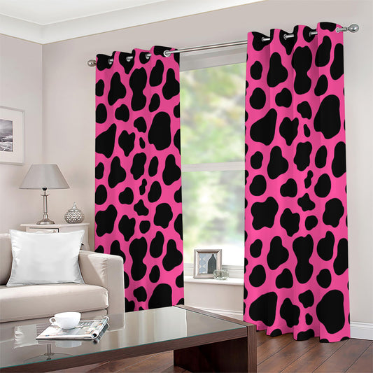 Black And Hot Pink Cow Print Extra Wide Grommet Curtains