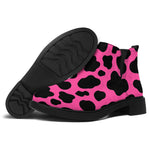 Black And Hot Pink Cow Print Flat Ankle Boots