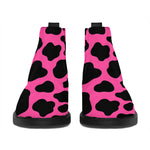 Black And Hot Pink Cow Print Flat Ankle Boots