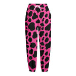 Black And Hot Pink Cow Print Fleece Lined Knit Pants