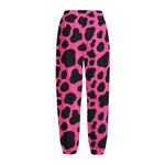 Black And Hot Pink Cow Print Fleece Lined Knit Pants