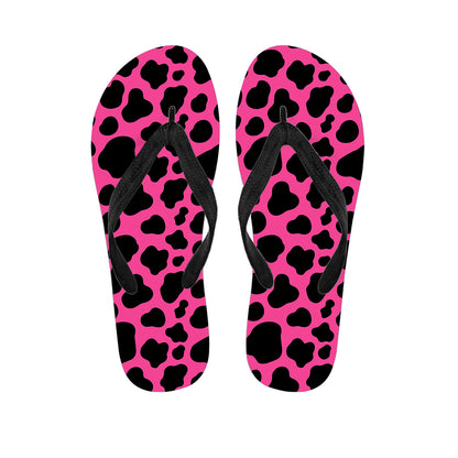 Black And Hot Pink Cow Print Flip Flops