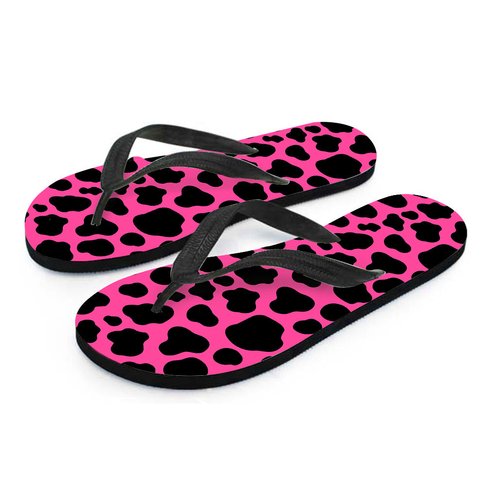Black And Hot Pink Cow Print Flip Flops