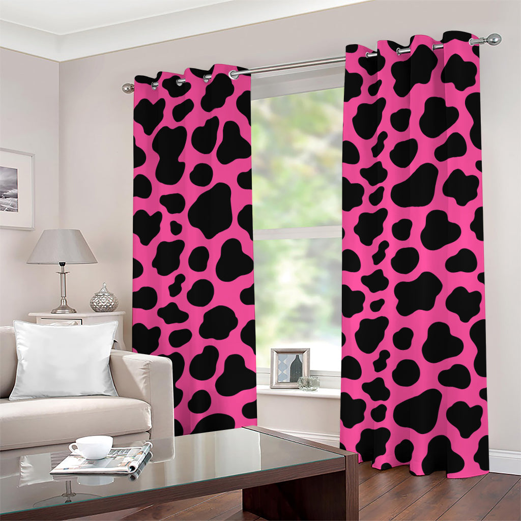 Black And Hot Pink Cow Print Grommet Curtains