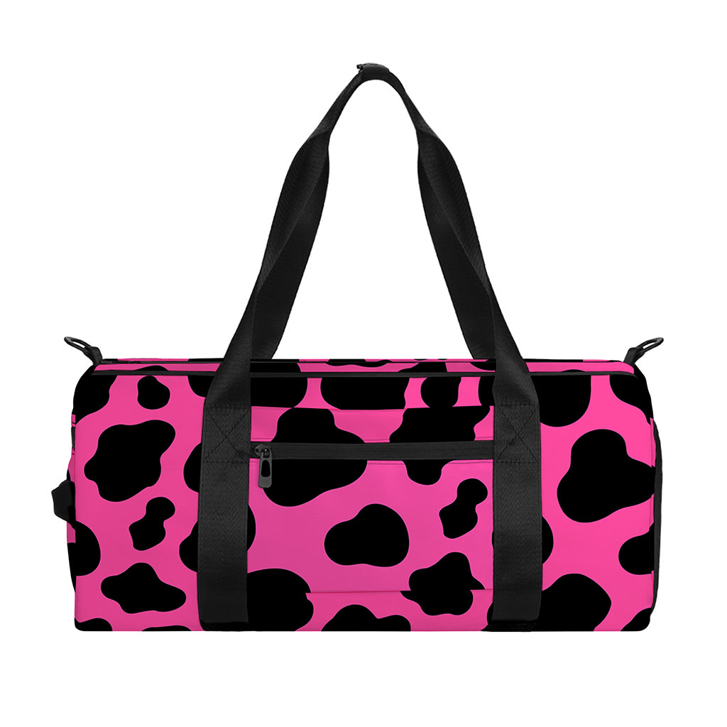 Black And Hot Pink Cow Print Gym Bag