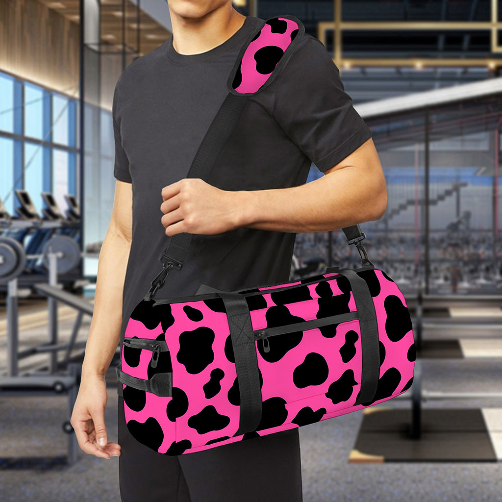 Black And Hot Pink Cow Print Gym Bag
