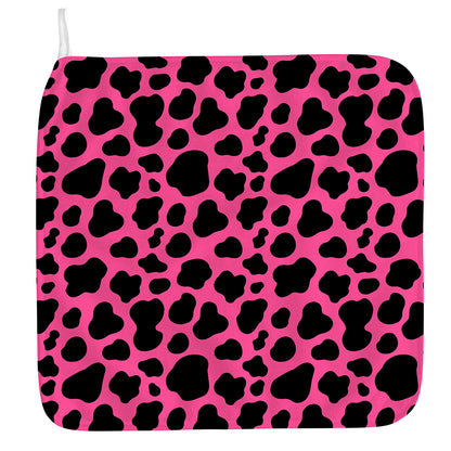 Black And Hot Pink Cow Print Hand Towel