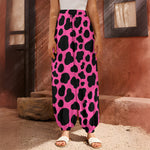 Black And Hot Pink Cow Print Harem Pants