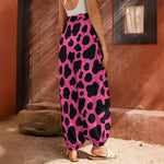 Black And Hot Pink Cow Print Harem Pants