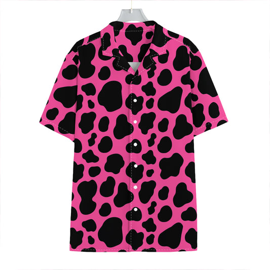 Black And Hot Pink Cow Print Hawaiian Shirt