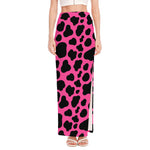 Black And Hot Pink Cow Print High Slit Maxi Skirt