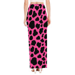 Black And Hot Pink Cow Print High Slit Maxi Skirt