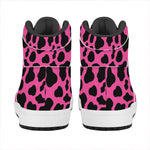 Black And Hot Pink Cow Print High Top Leather Sneakers