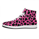 Black And Hot Pink Cow Print High Top Leather Sneakers