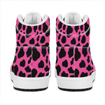 Black And Hot Pink Cow Print High Top Leather Sneakers