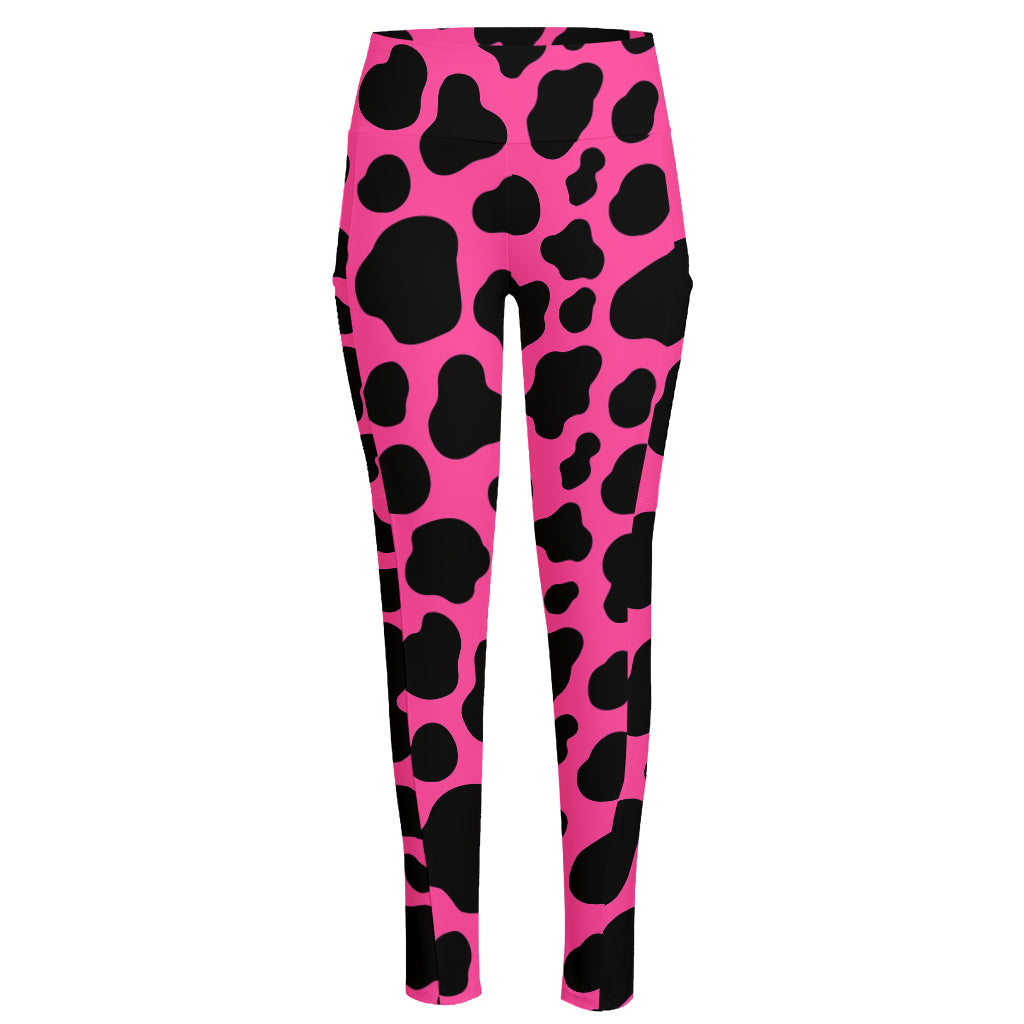 Black And Hot Pink Cow Print High-Waisted Pocket Leggings