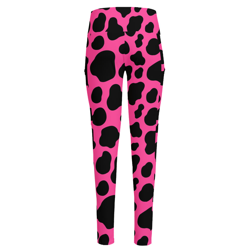 Black And Hot Pink Cow Print High-Waisted Pocket Leggings