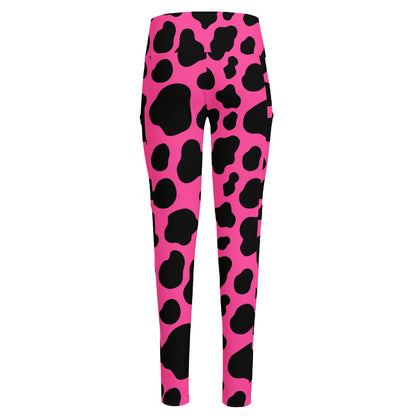 Black And Hot Pink Cow Print High-Waisted Pocket Leggings