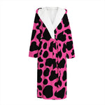 Black And Hot Pink Cow Print Hooded Bathrobe