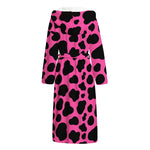 Black And Hot Pink Cow Print Hooded Bathrobe
