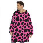 Black And Hot Pink Cow Print Hoodie Blanket