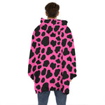 Black And Hot Pink Cow Print Hoodie Blanket