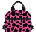 Black And Hot Pink Cow Print Insulated Lunch Bag