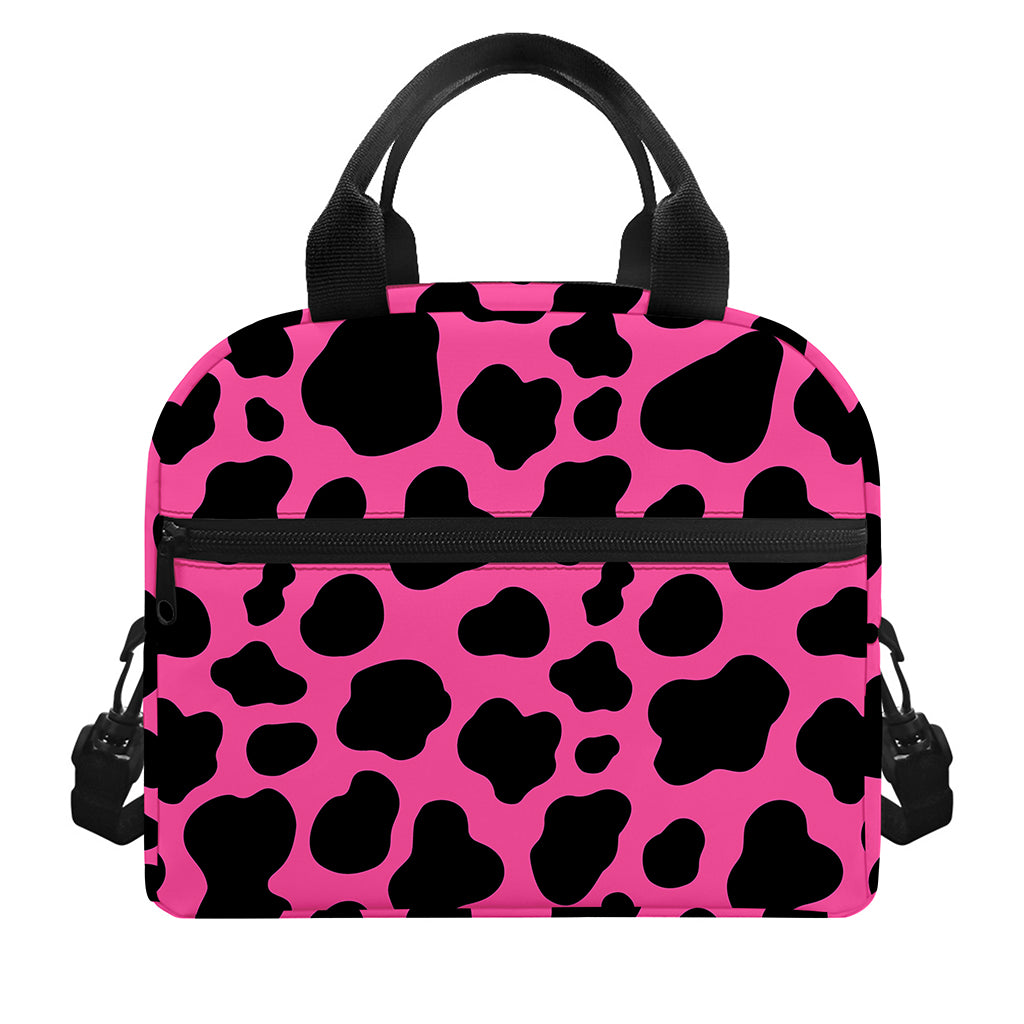 Black And Hot Pink Cow Print Insulated Lunch Bag