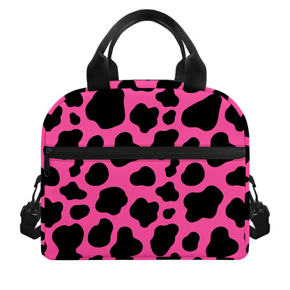 Black And Hot Pink Cow Print Insulated Lunch Bag