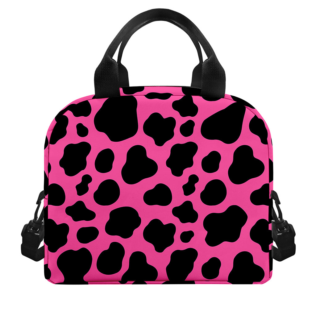 Black And Hot Pink Cow Print Insulated Lunch Bag