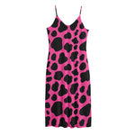 Black And Hot Pink Cow Print Jersey Midi Cami Dress