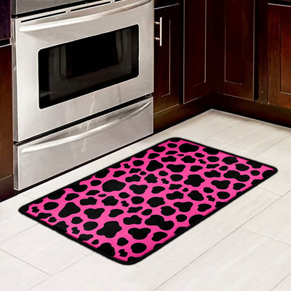 Black And Hot Pink Cow Print Kitchen Mat