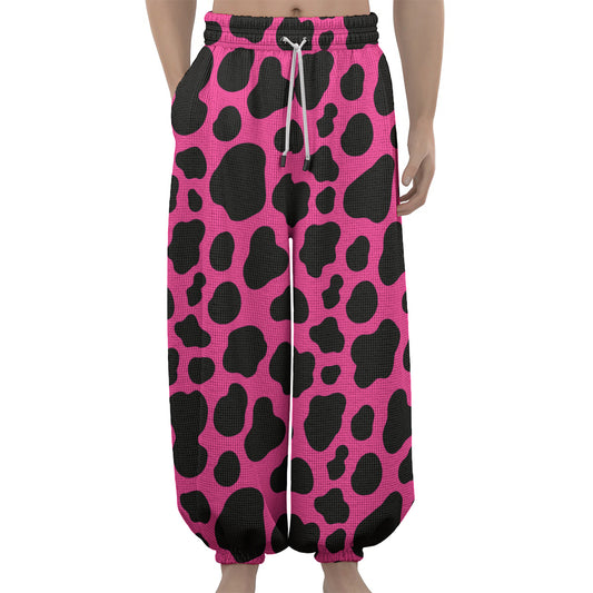 Black And Hot Pink Cow Print Lantern Pants
